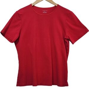 Christopher Banks Womens XL Red Short Sleeve Cotton Crew Neck T-Shirt Satin Trim